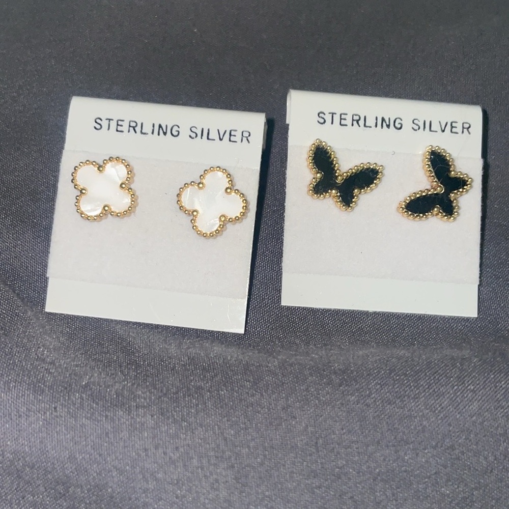 Sterling gold butterfly and flower Alhambra Earrings Set